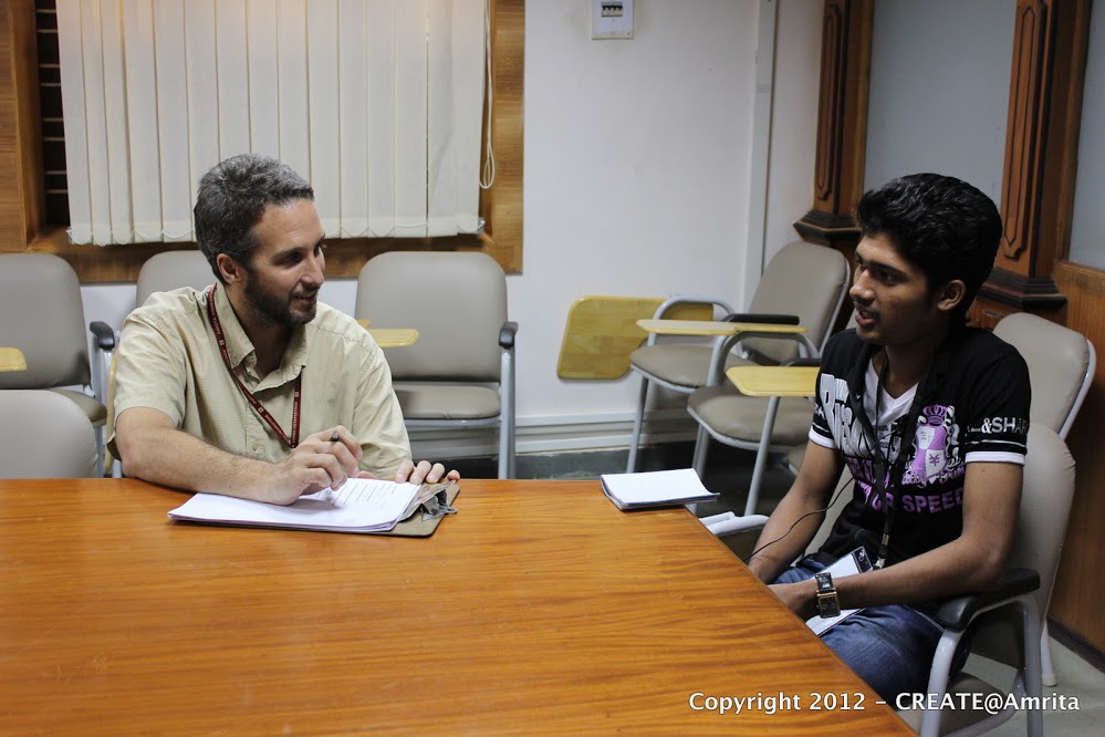 44-A student giving an interview after the OLabs Workshop - Collaborative Tabletop Study