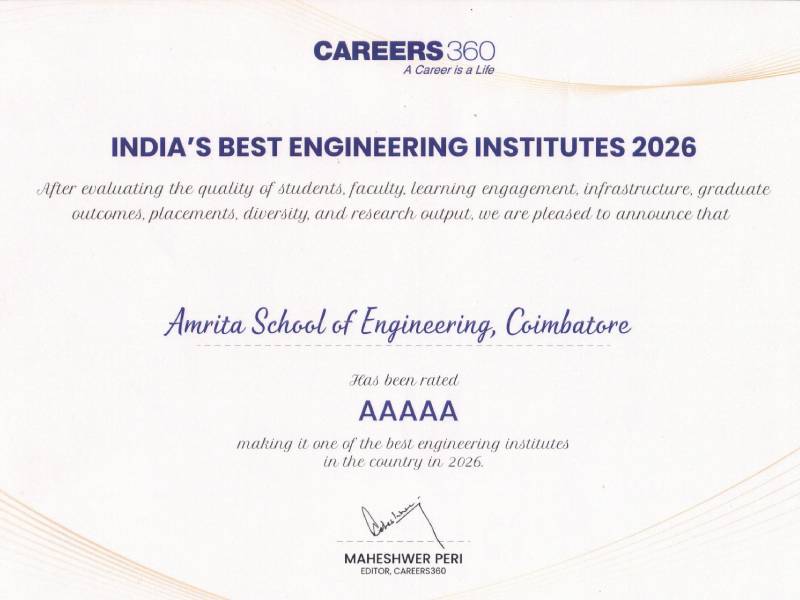 Amrita School of Engineering, Coimbatore Receives Prestigious AAAA+ Rating from Careers360