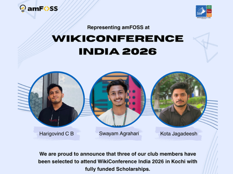 amFOSS Members from Amrita Vishwa Vidyapeetham Awarded WikiConference India 2026 Scholarship